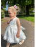 Ivory Organza Knee Length Cute Flower Girl Dress